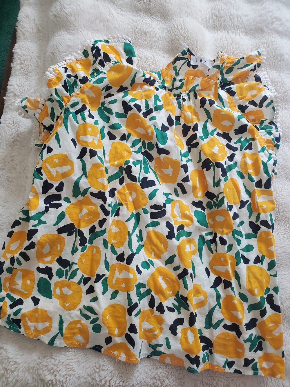 THML Yellow Floral Smocked Neck Blouse